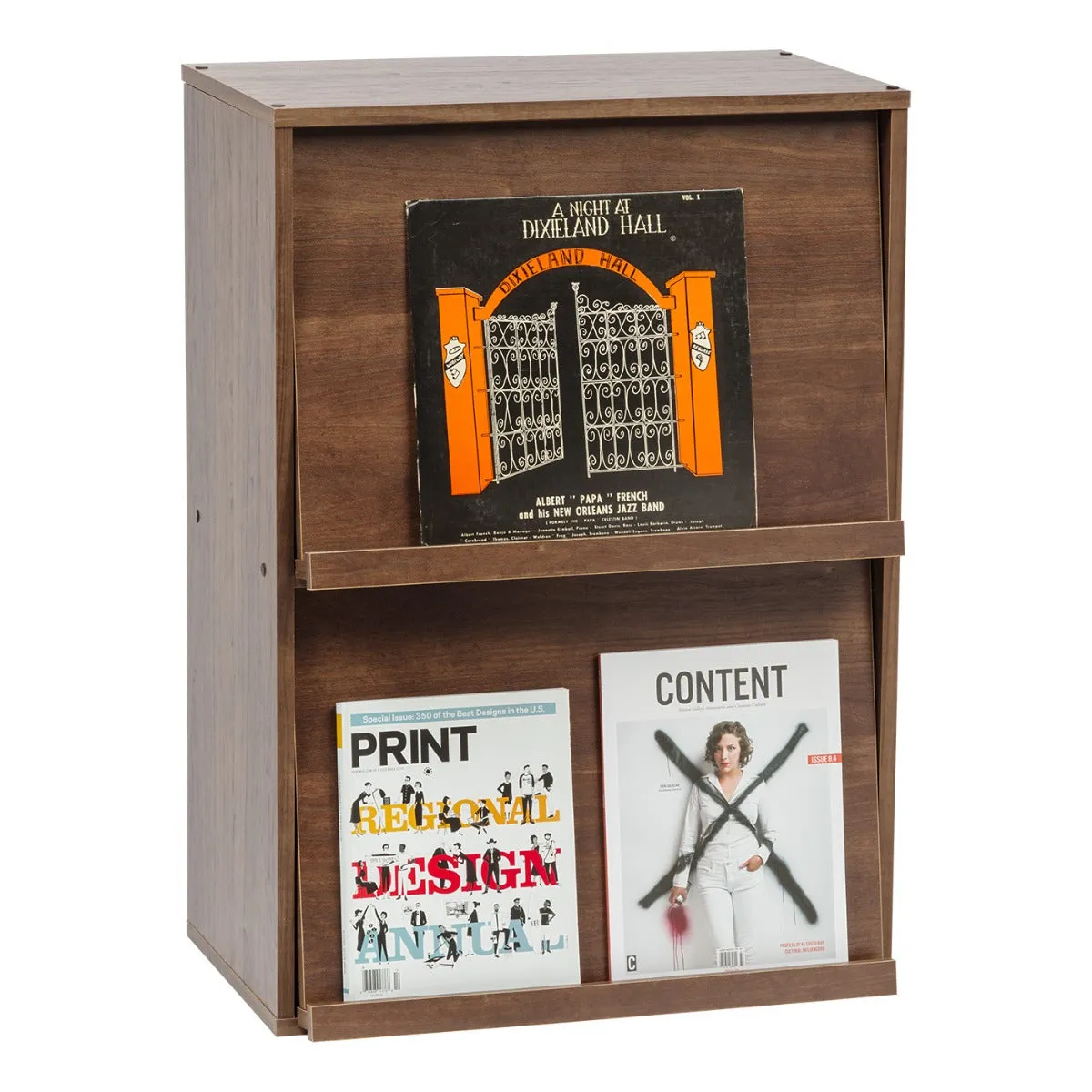 2-Tier Wood Shelf with Pocket Doors, Brown