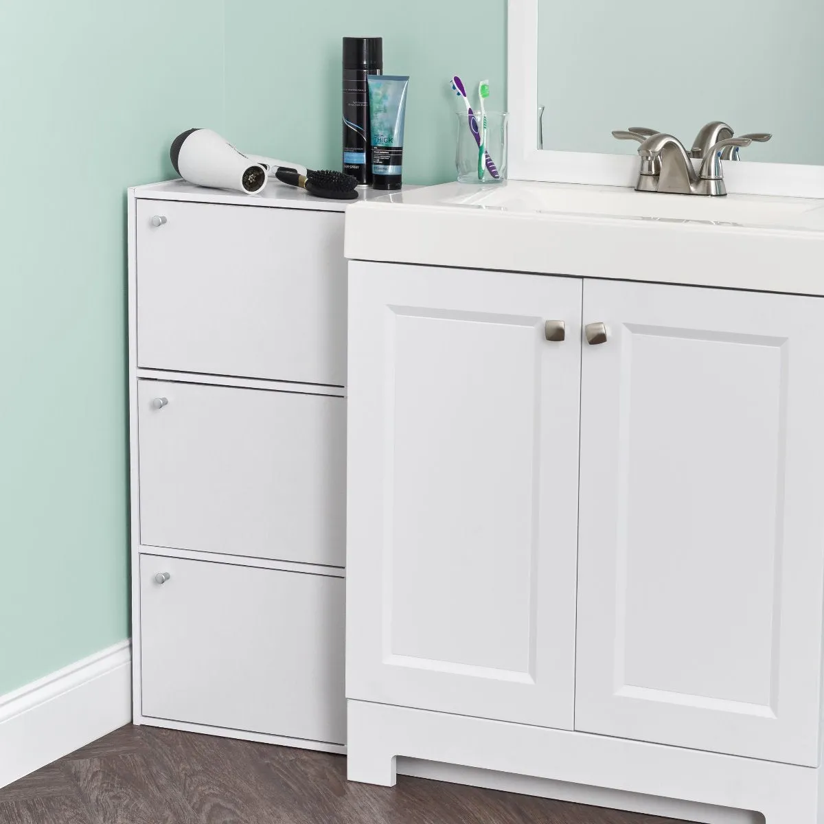 3-Door Wood Storage Shelf, White