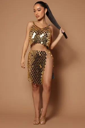 Anabel Mirror Mini Skirt - Gold