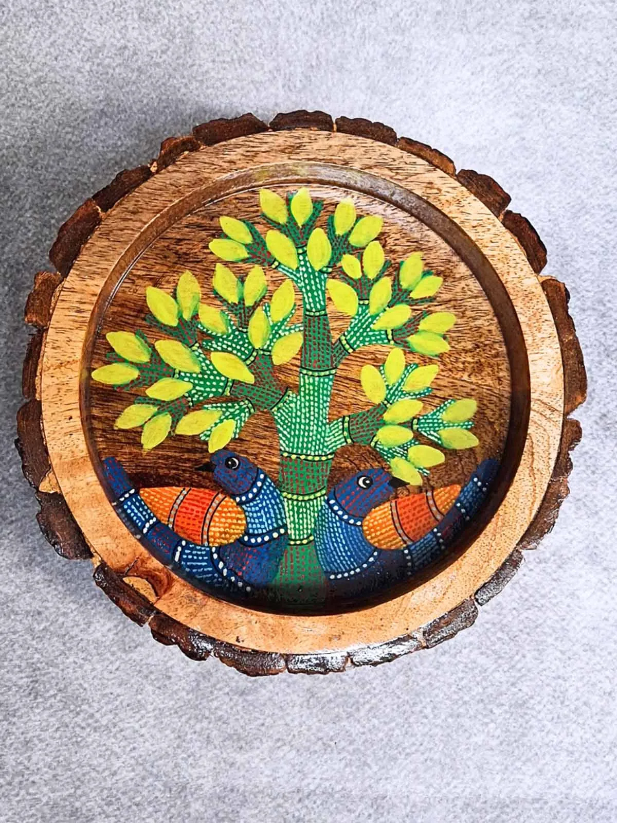 Bark Edged Gond Tray Birds Motif