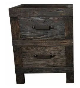 Bedside Solid Recycled Elm Blackwash 2 Drawers