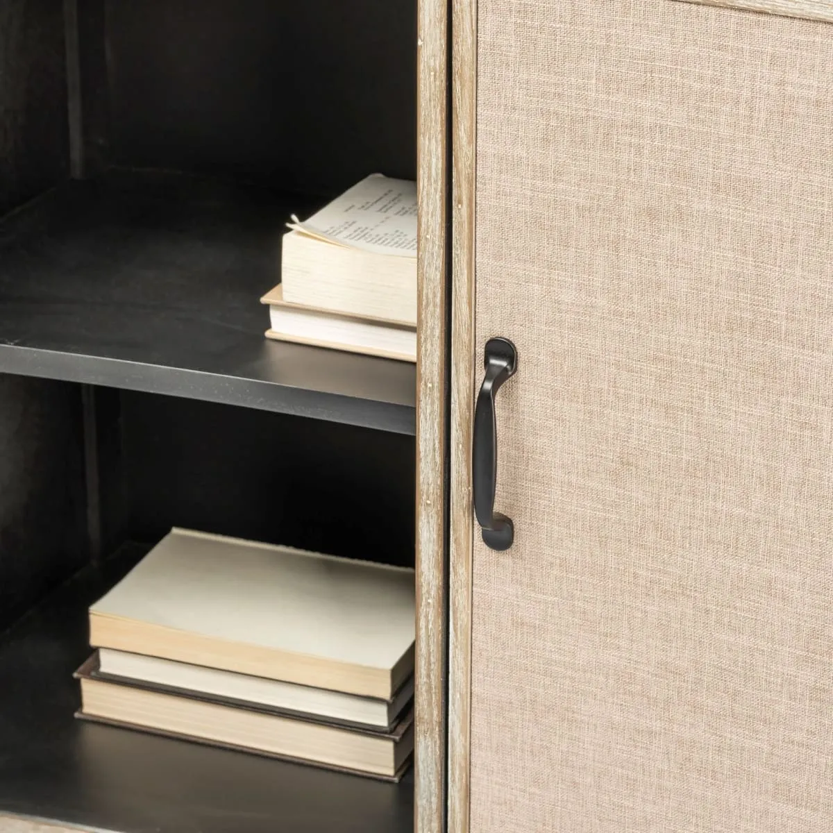 Bellefontaine Accent Cabinet Natural Wood | Cream Fabric