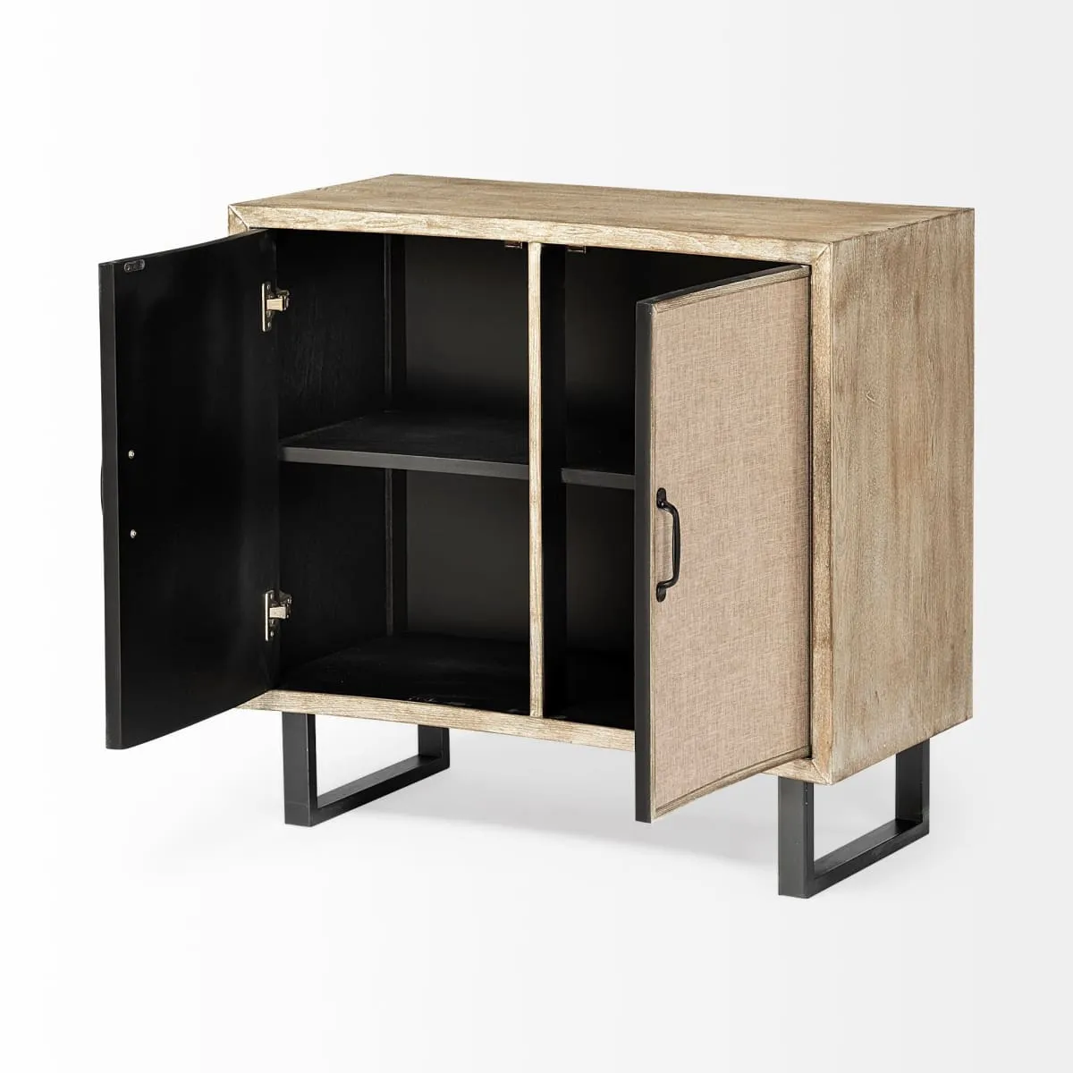 Bellefontaine Accent Cabinet Natural Wood | Cream Fabric