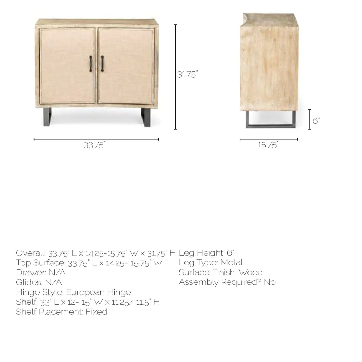 Bellefontaine Accent Cabinet Natural Wood | Cream Fabric