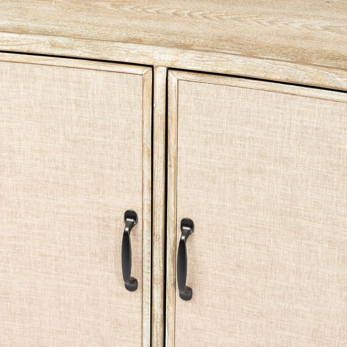 Bellefontaine Accent Cabinet Natural Wood | Cream Fabric