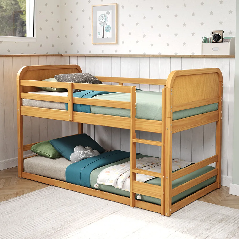Curva Rattan Kids Solid Wood Bunk Bed Twin Bed - Natural