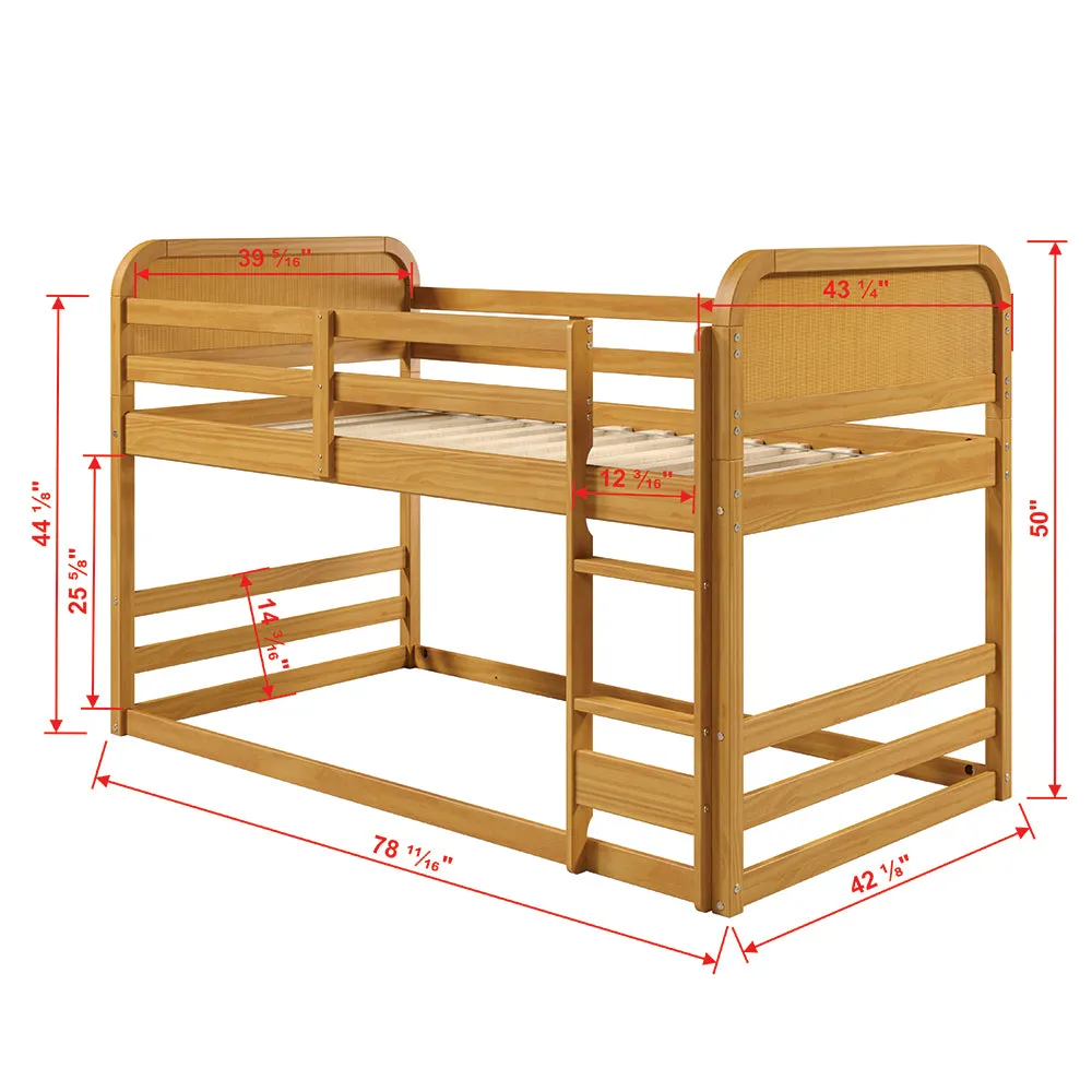 Curva Rattan Kids Solid Wood Bunk Bed Twin Bed - Natural