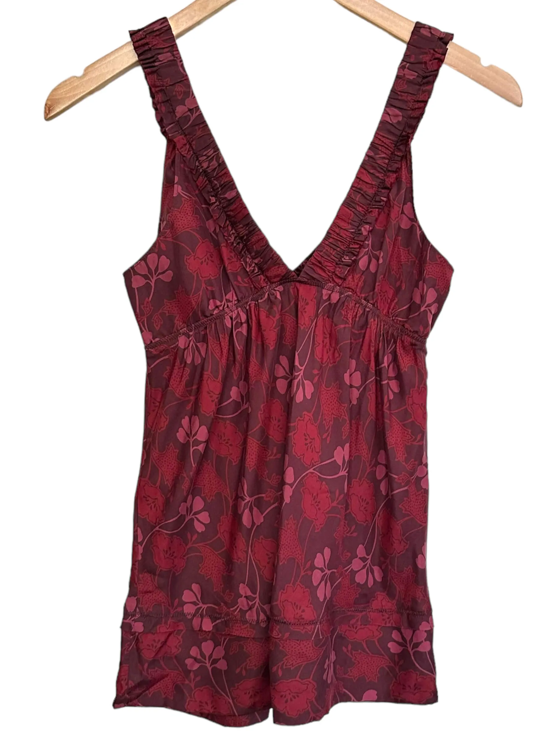 Dark Autumn Floral Print Double V-Neck Silk Top