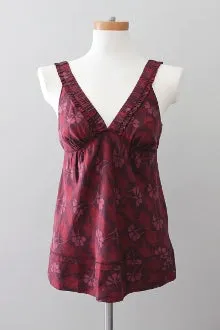 Dark Autumn Floral Print Double V-Neck Silk Top