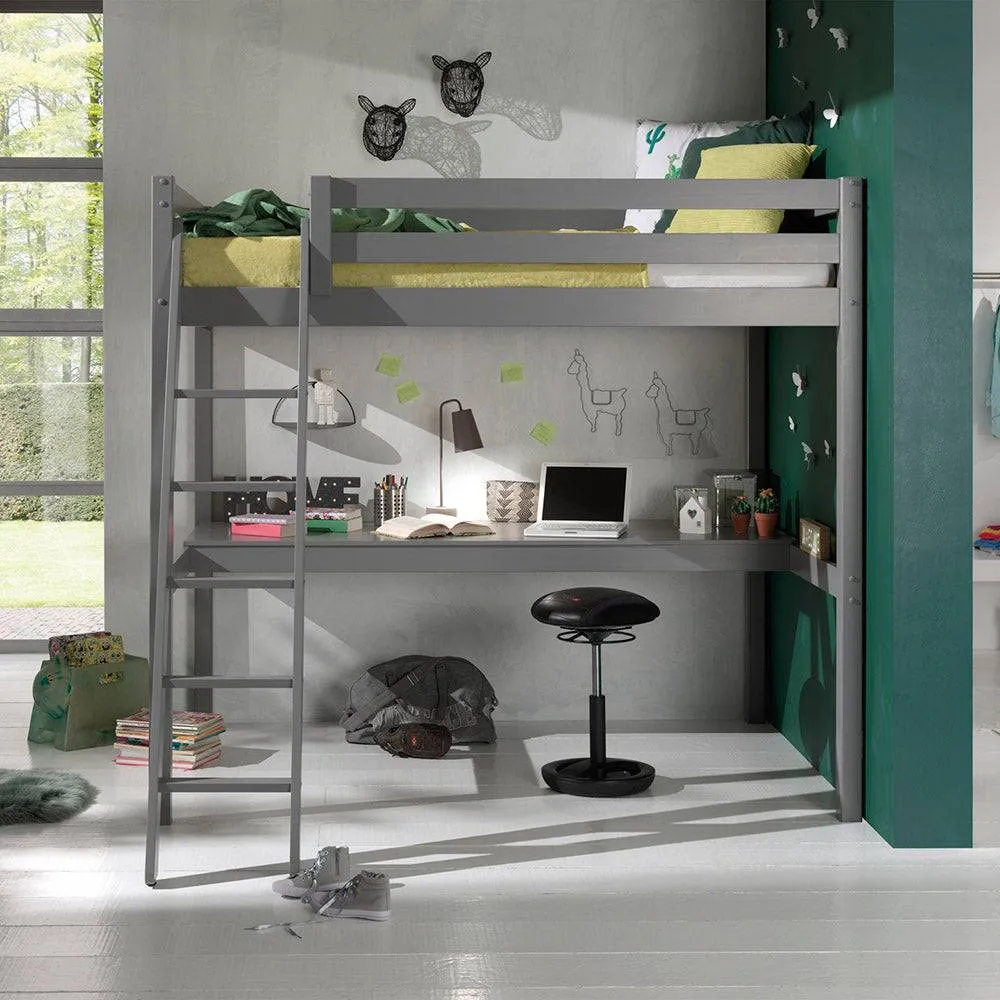 Grey 4ft6 High Sleeper with Full Desk by Vipack Pino