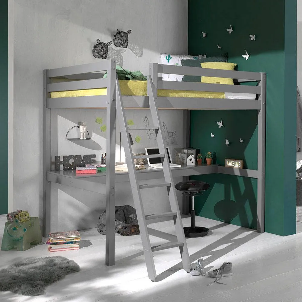 Grey 4ft6 High Sleeper with Full Desk by Vipack Pino