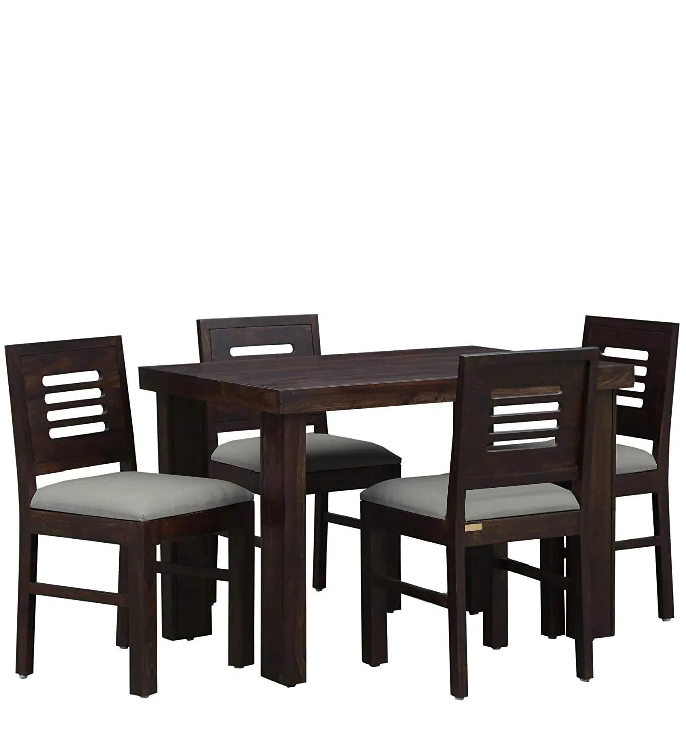 Indoplaza Sheesham Wood Urban 4 Seater Dining Table 4 Chairs with Cushion | Wooden Dining Room Sets Dinner Table Furniture for Living Room Home Hotels - Walnut Finish