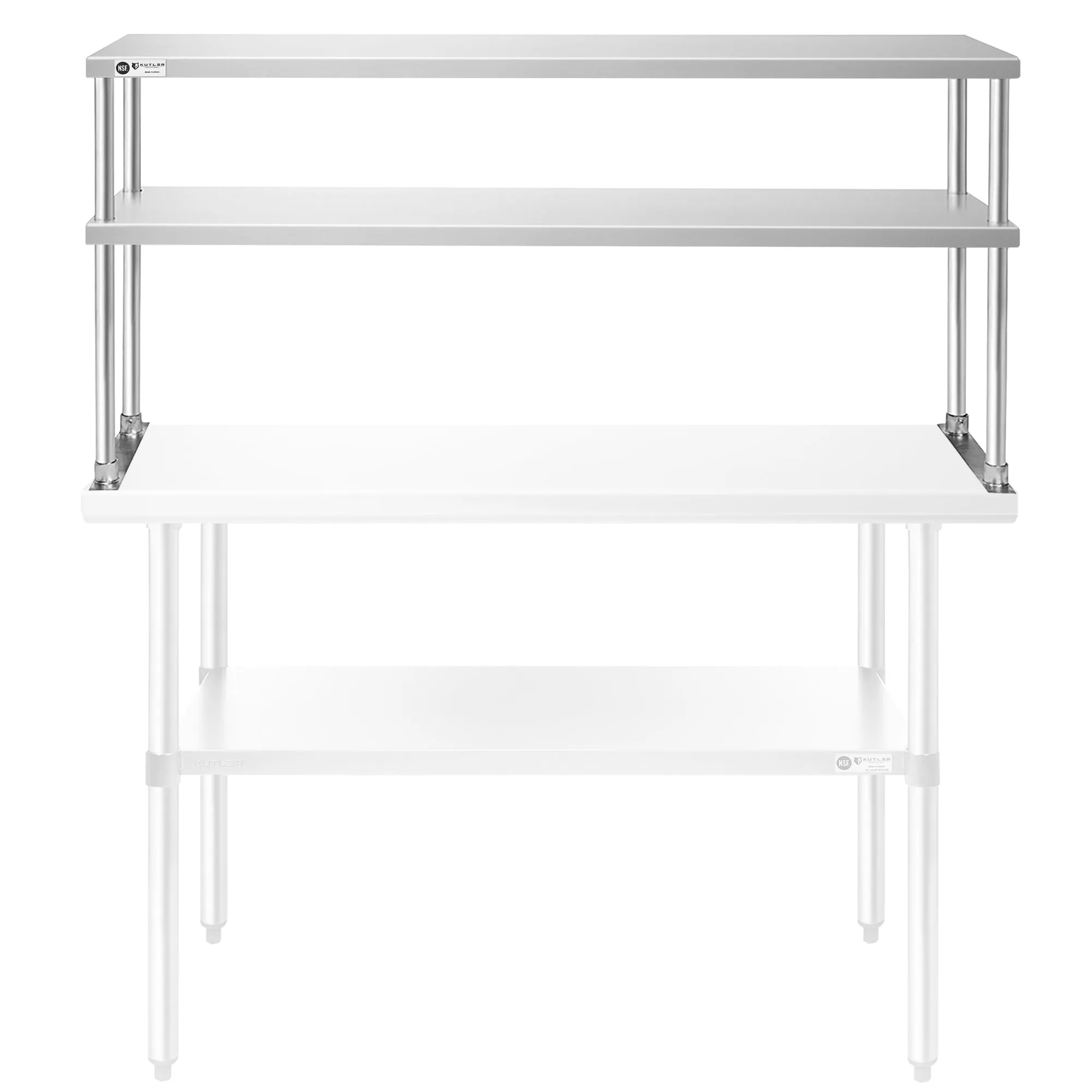 KUTLER Stainless Steel Double Overshelves for Prep and Work Tables