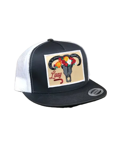 Lazy J Ranch Wear Grey Skull & Flowers Cap