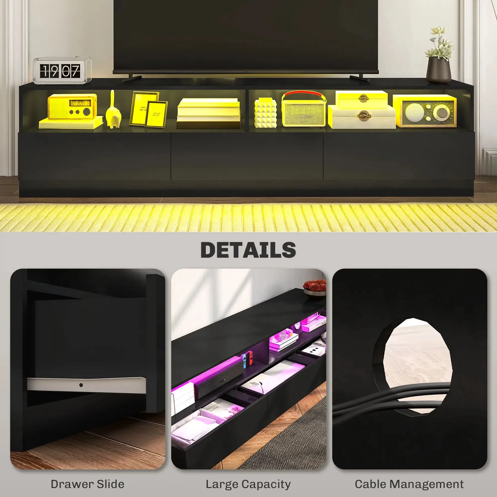 Led Lighted TV Stand For Up To 75" TV with Storage Drawers - Available in 2 Colours
