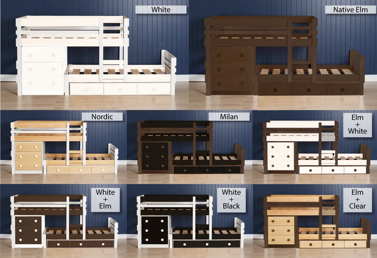 Lo-Line Long-Wall Bunk Bed with Under Bed Drawers & Lo-Line Chest