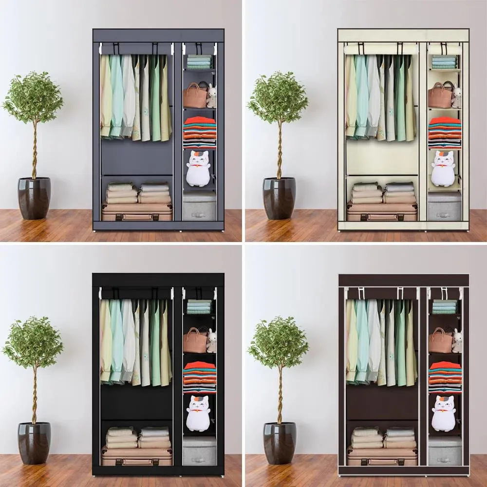 Portable Clothes Closet, Wardrobe Double Rod Storage Organizer, Brown