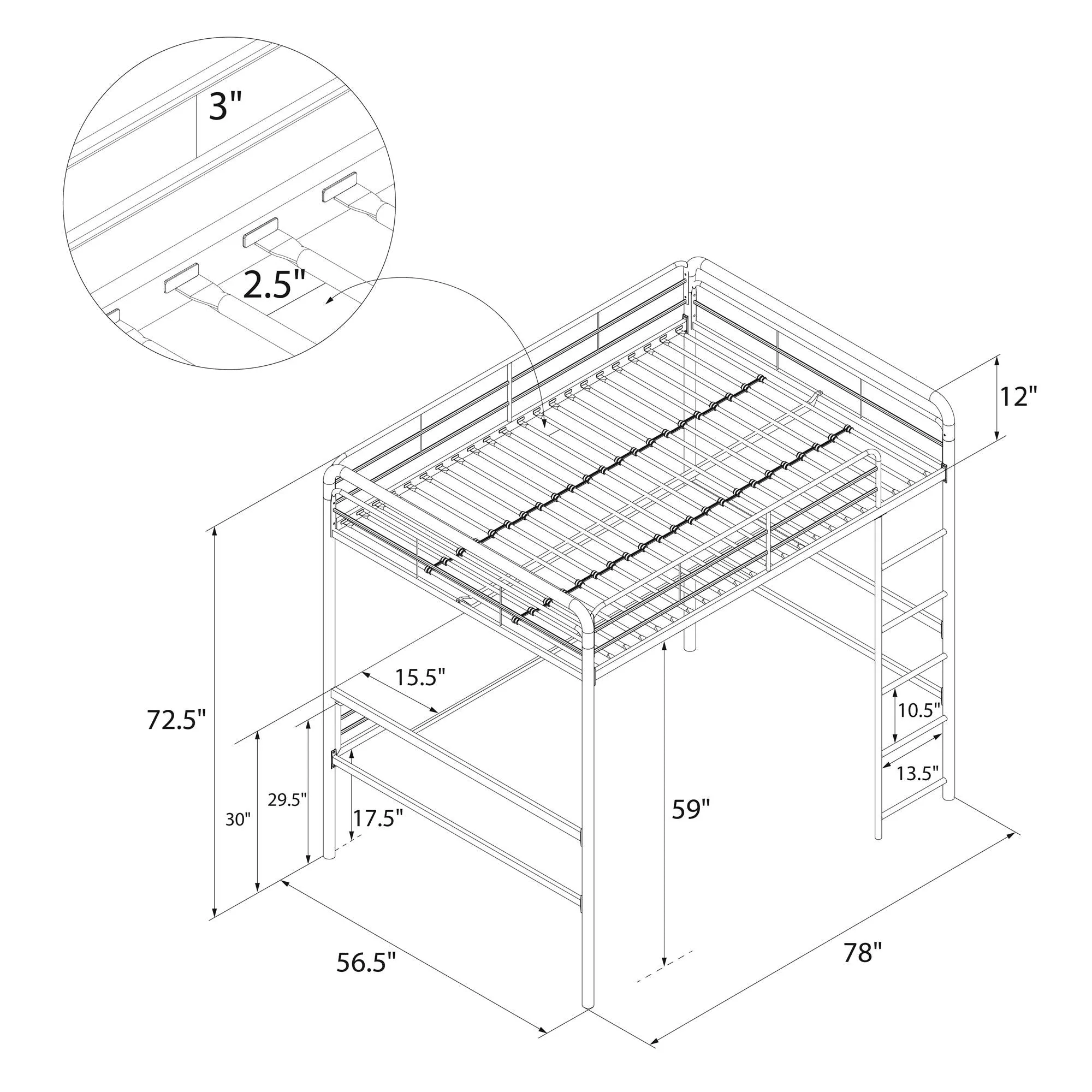 Shawn Metal Loft Bed with Desk