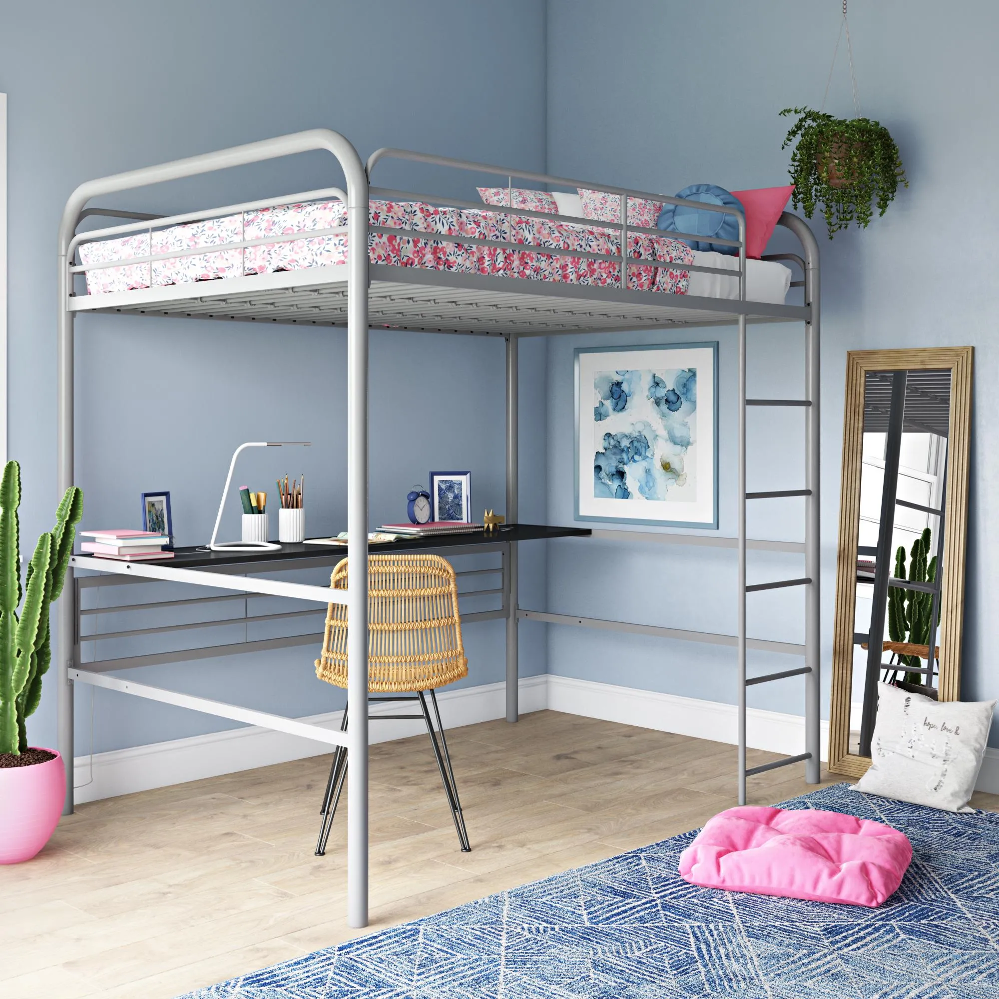 Shawn Metal Loft Bed with Desk
