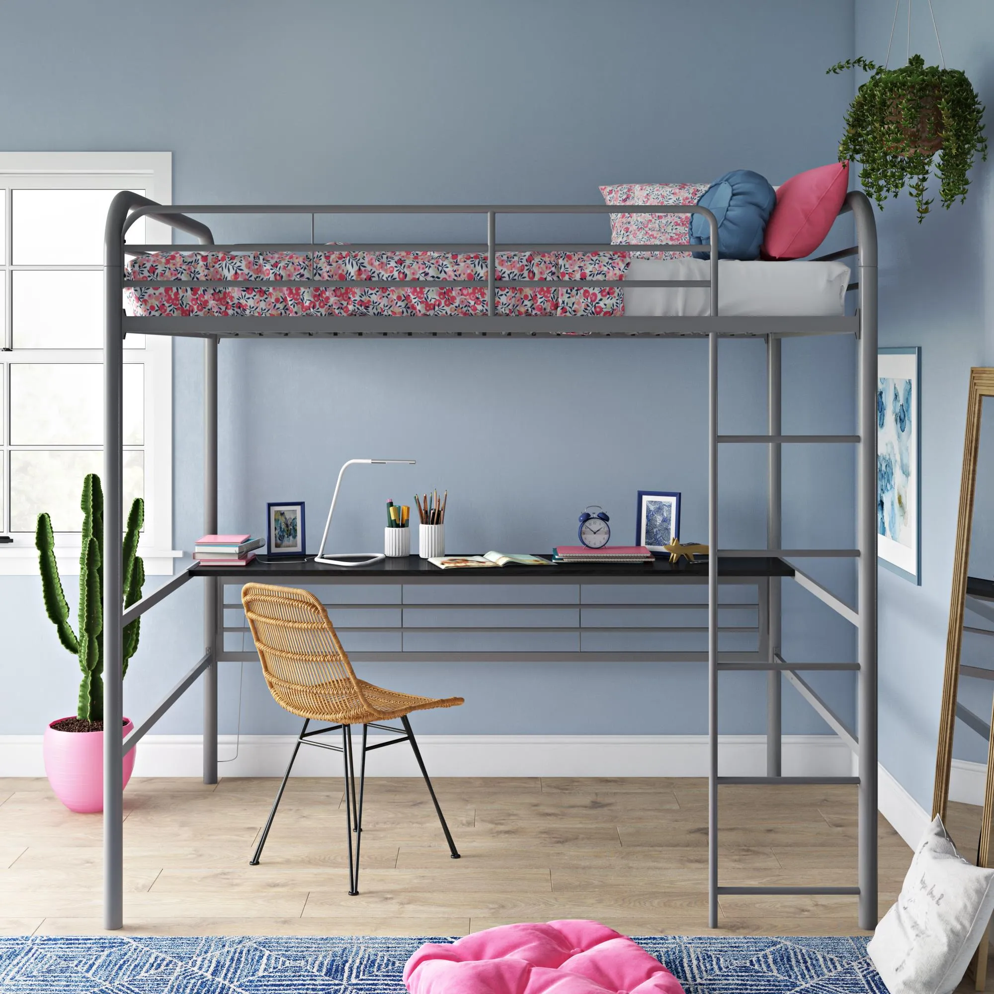 Shawn Metal Loft Bed with Desk