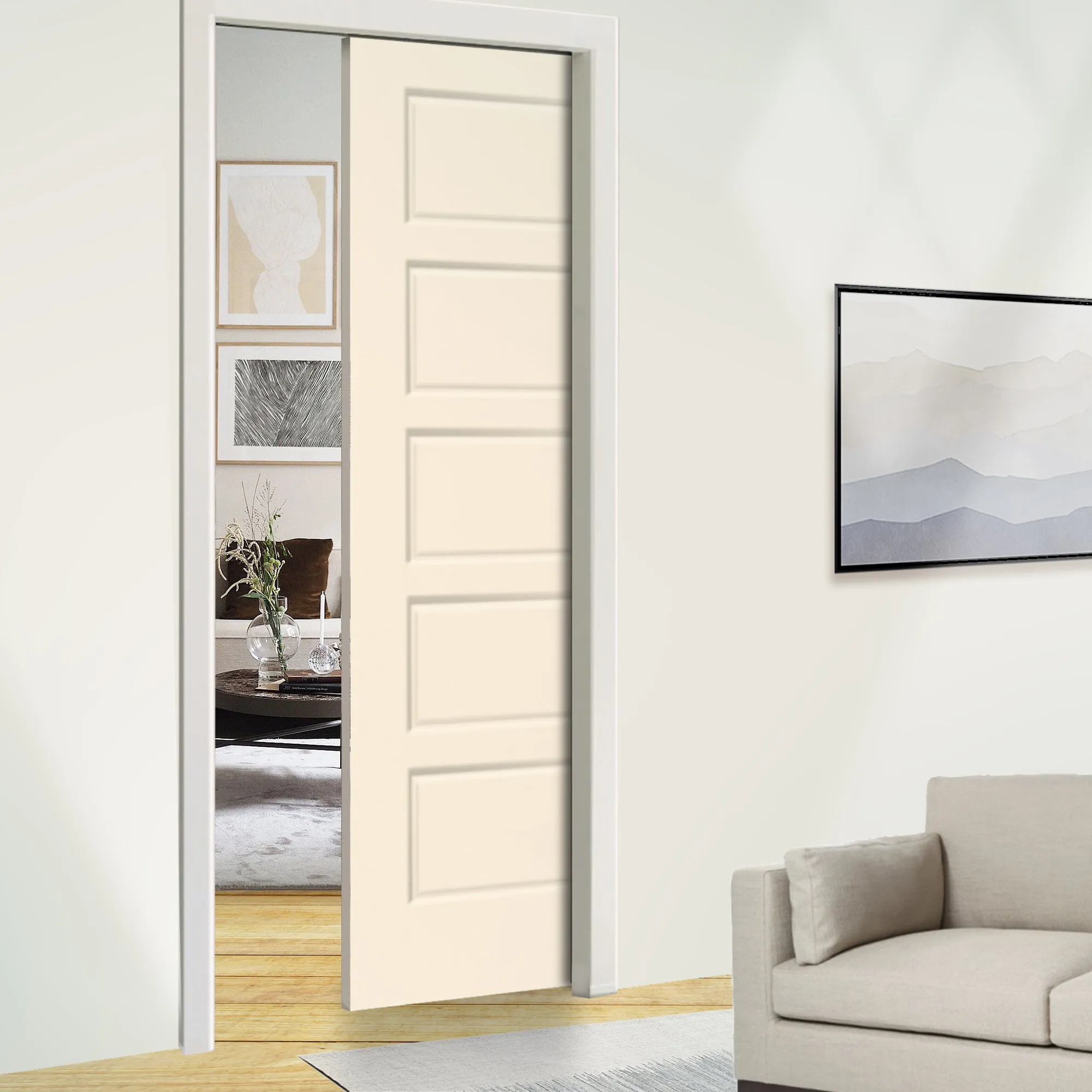 Stained Composite MDF 5 Panel Interior Door Slab For Pocket Door