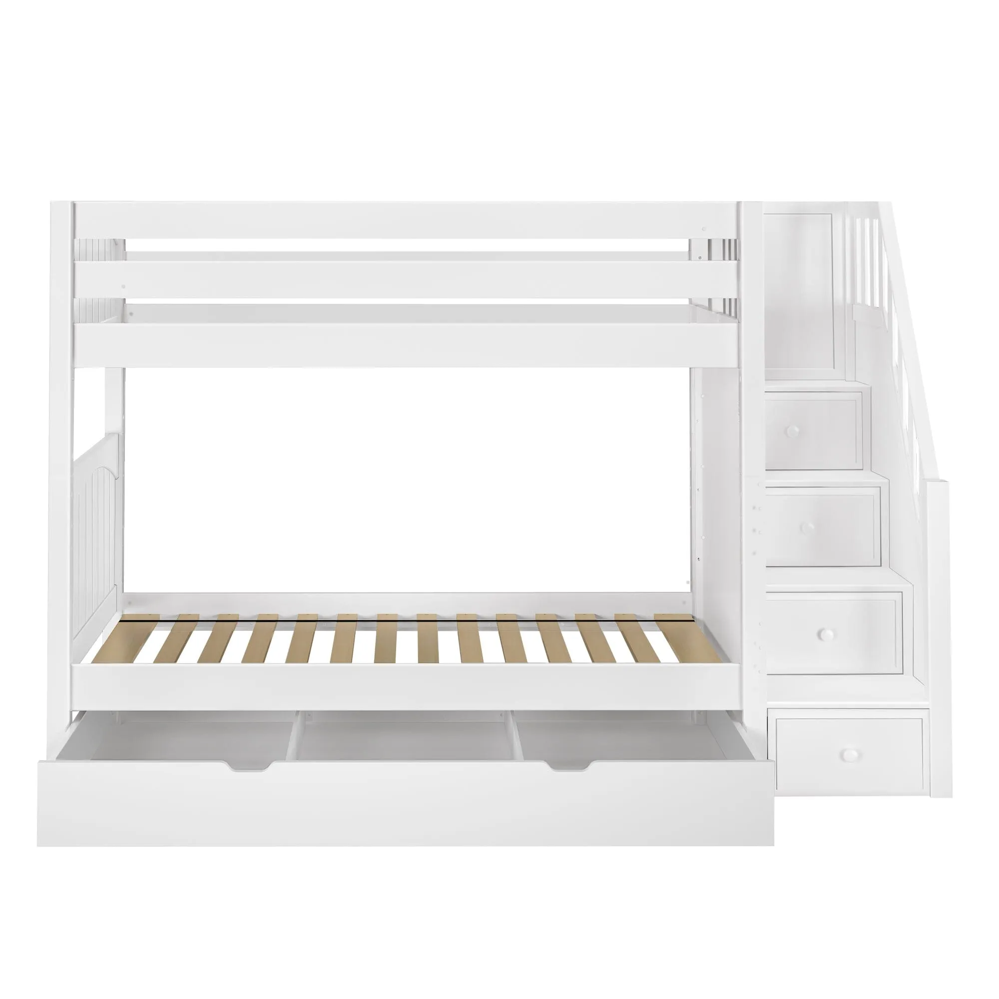 Twin Medium Bunk Bed with Stairs and Trundle Drawer