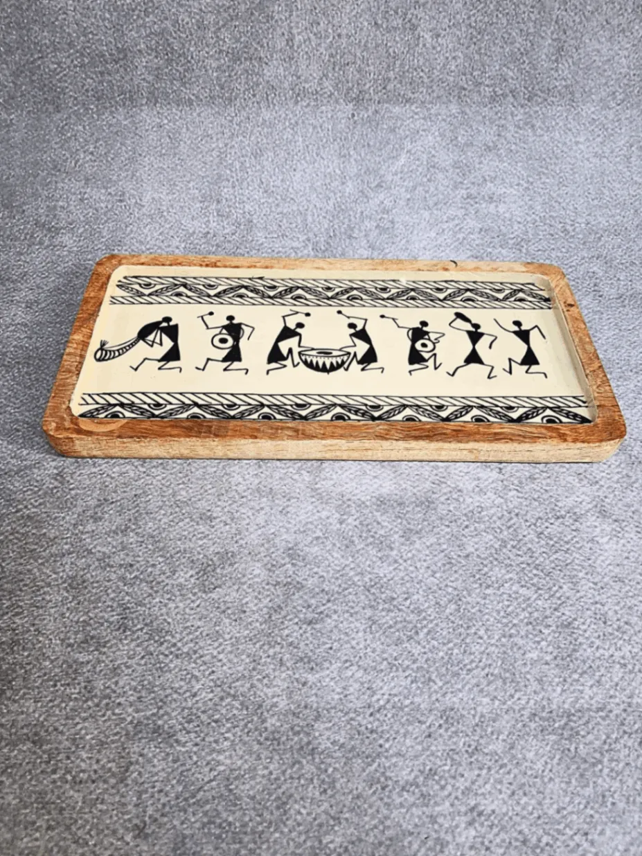 Warli Tray Cream Dance Motif