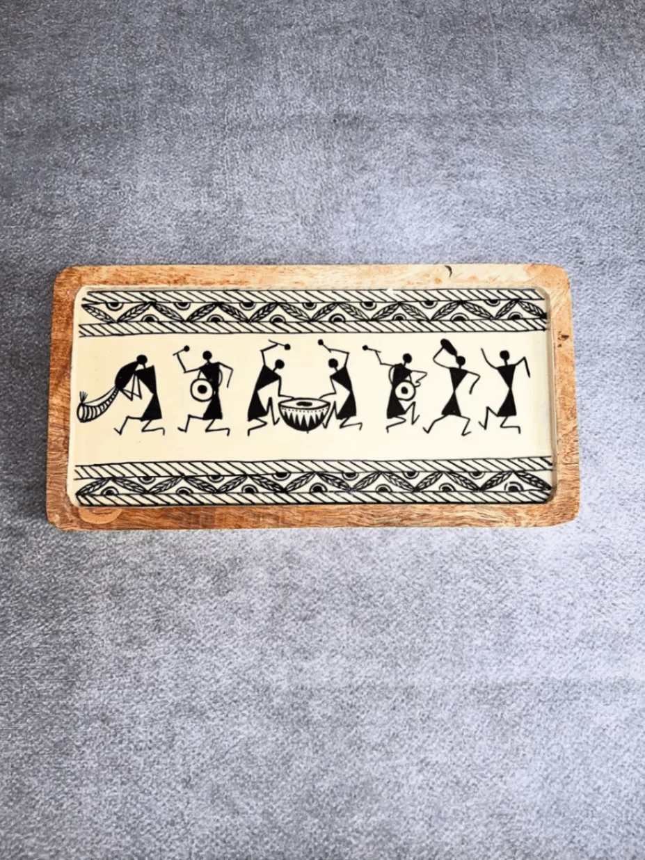 Warli Tray Cream Dance Motif